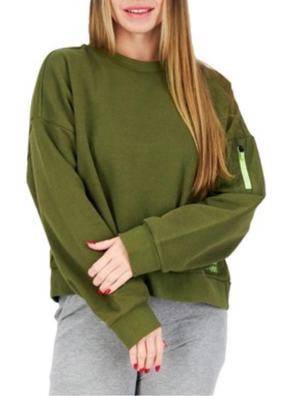 Trendy Adidas Olive Green Crop Sweatshirt | Streetwear Fall Vibe